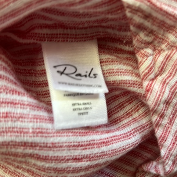 Rails Stripped Red Linen Button Shirt Size XS Pearl Buttons Oversized - Picture 5 of 6